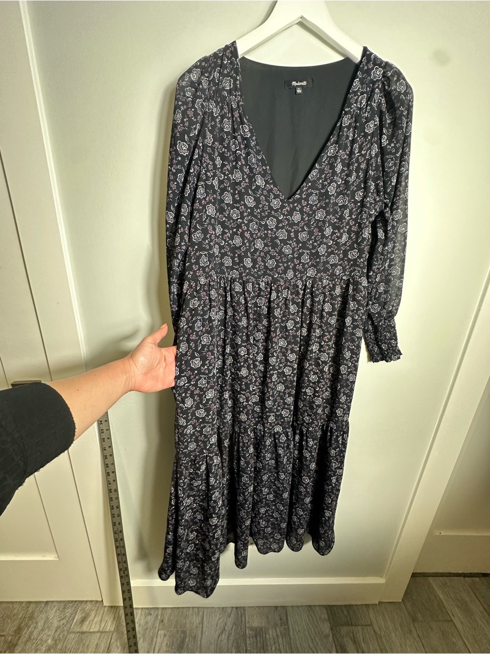 Madewell Georgette Tierred Midi Dress Womens  Navy Blue Enchanted Floral Small - Picture 10 of 13